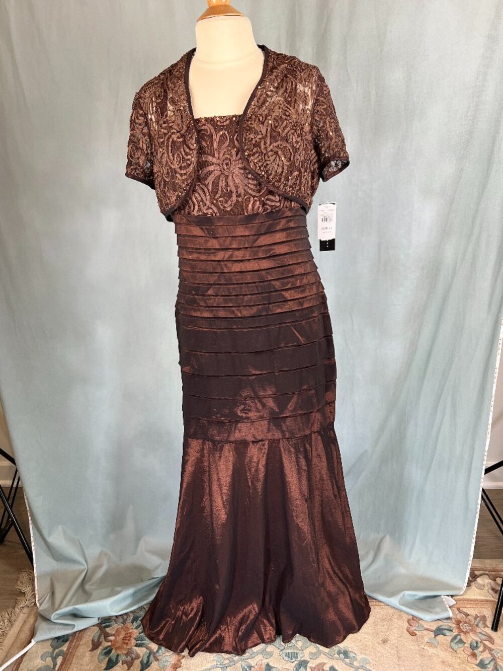 NWT KM Collections by Milla Bell Copper Brown 2 Piece Formal Long Dress Size 14